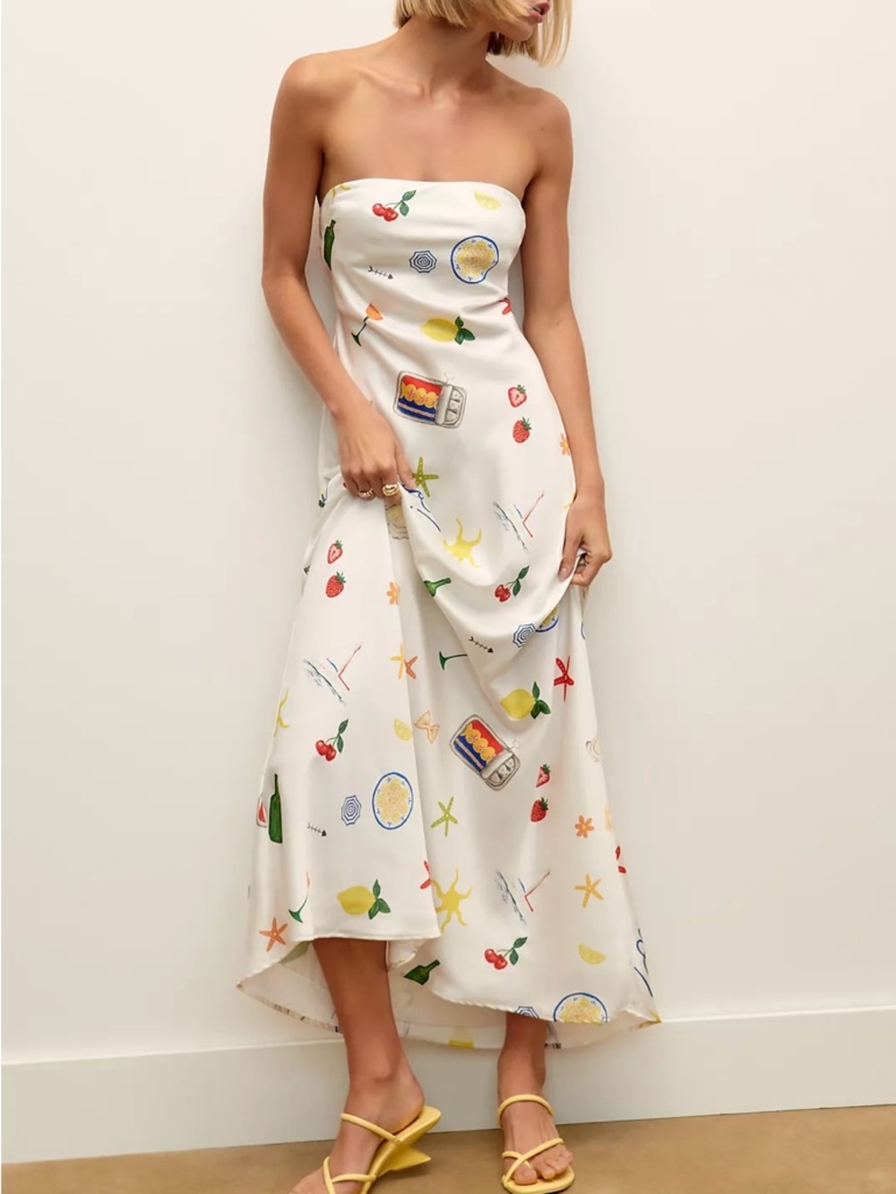 For Love & Lemons Carla Strapless Maxi Dress Positano Print Italian Motif